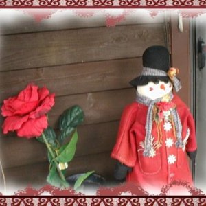Rose and Snowman on the porch