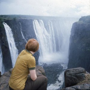 In the mid 1970's Joyce & I went to Africa on a photographic safari.  Here's Joyce at Victoria Falls.  We were in South Africa, Rhodesia (now Zimb