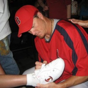 Mike Timblin(sp) signing her shoe!