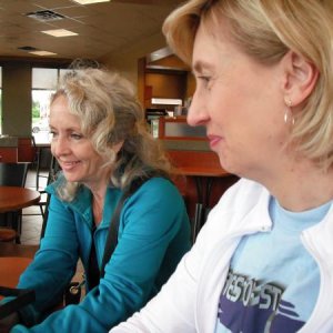 Holly and Cathy at the pre walk pep talk (Tim Hortons)