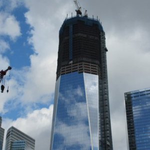 Freedom Tower under construction.  Now known at One World Trade Center, or 1WTC.