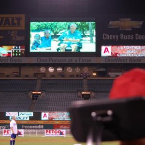 Playing my PSA on the Jumbotron at the Angel game 7/3/2011