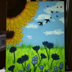 The sunflowers, corn flowers, forget-me-nots, and swallows are all symbols of various ALS organizations.