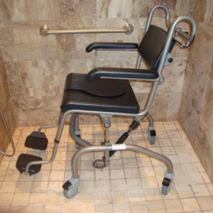 Showing shower chair in the upright position.