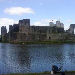 Back view of Caerphilly Castle