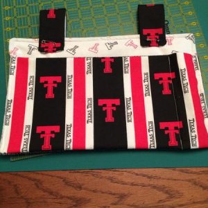 The bag my sister made me. There are two of them. My mom designed the fabric for Texas Tech when they first started selling college fabrics.